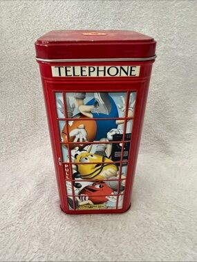 M&M'S Red Telephone Booth Tin with Green, Yellow, Blue & Orange Characters
